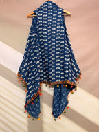 Indigo Blockprint Soft Cotton Tassel Shrug