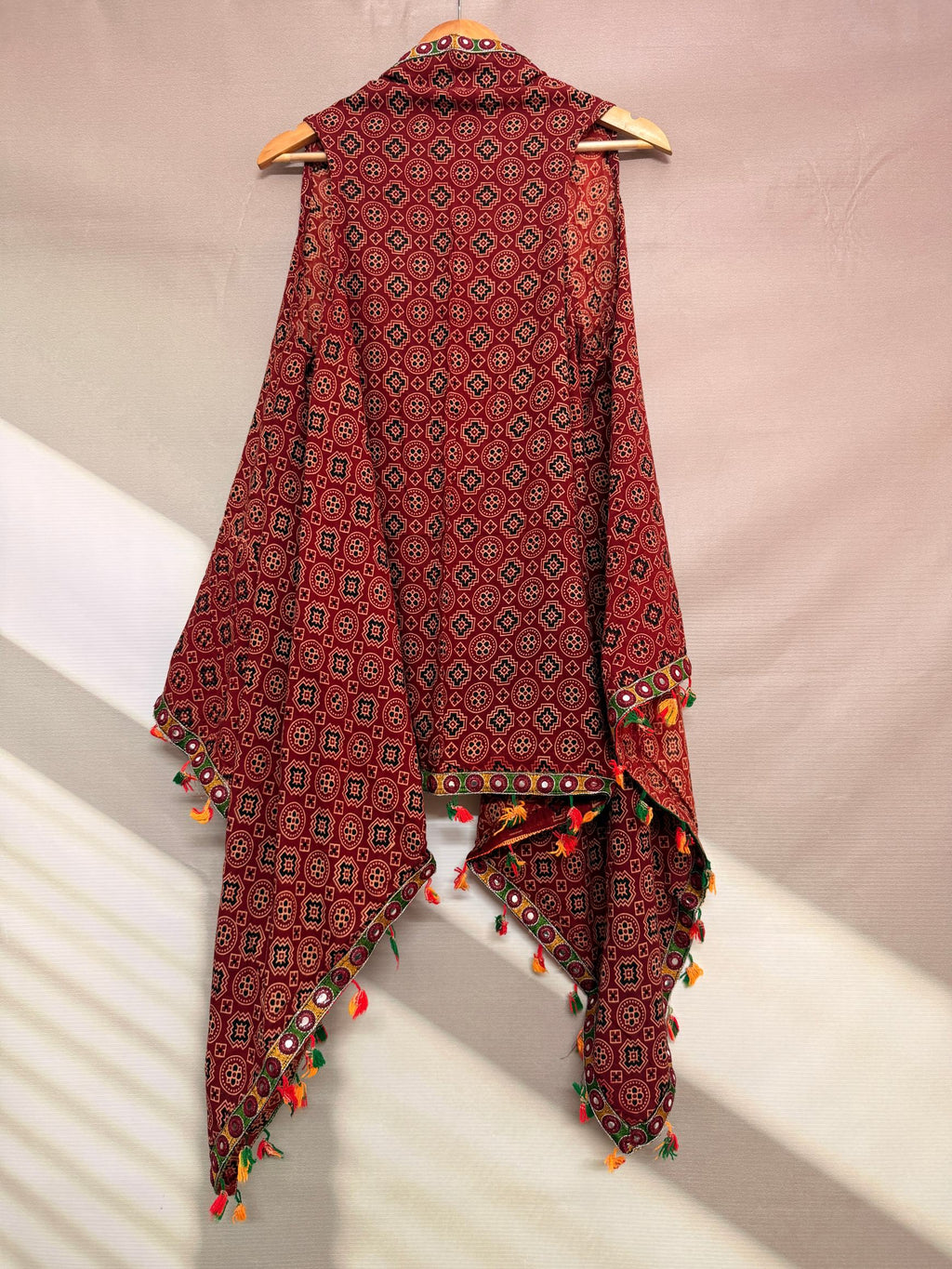 Ajarakh Soft Cotton Tassel Shrug
