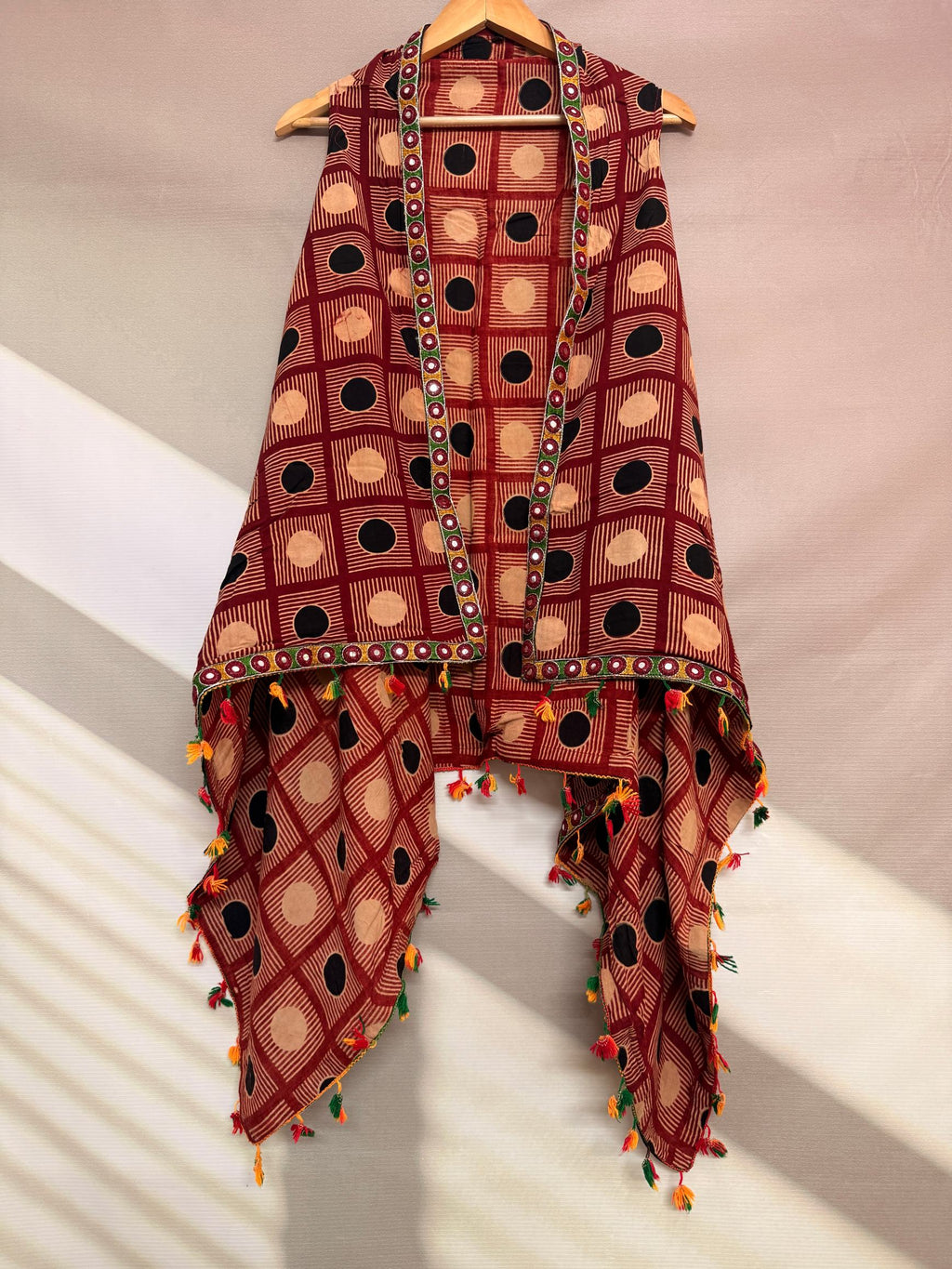 Ajarakh Soft Cotton Tassel Shrug