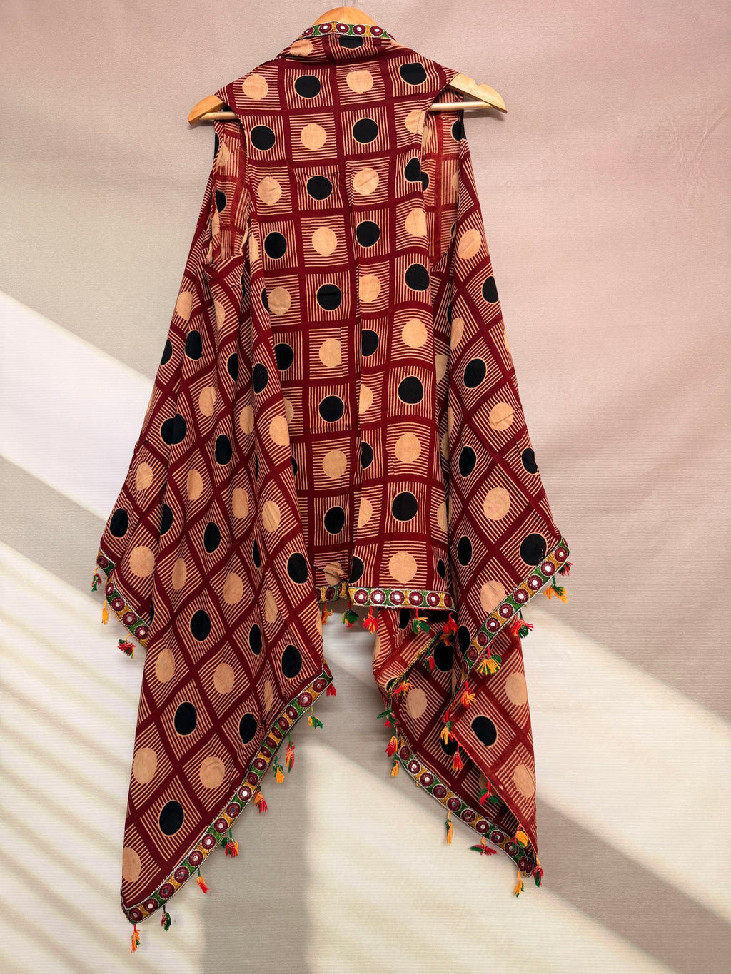 Ajarakh Soft Cotton Tassel Shrug