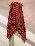 Ajarakh Soft Cotton Tassel Shrug