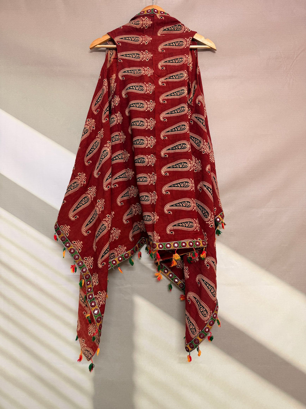 Ajarakh Soft Cotton Tassel Shrug
