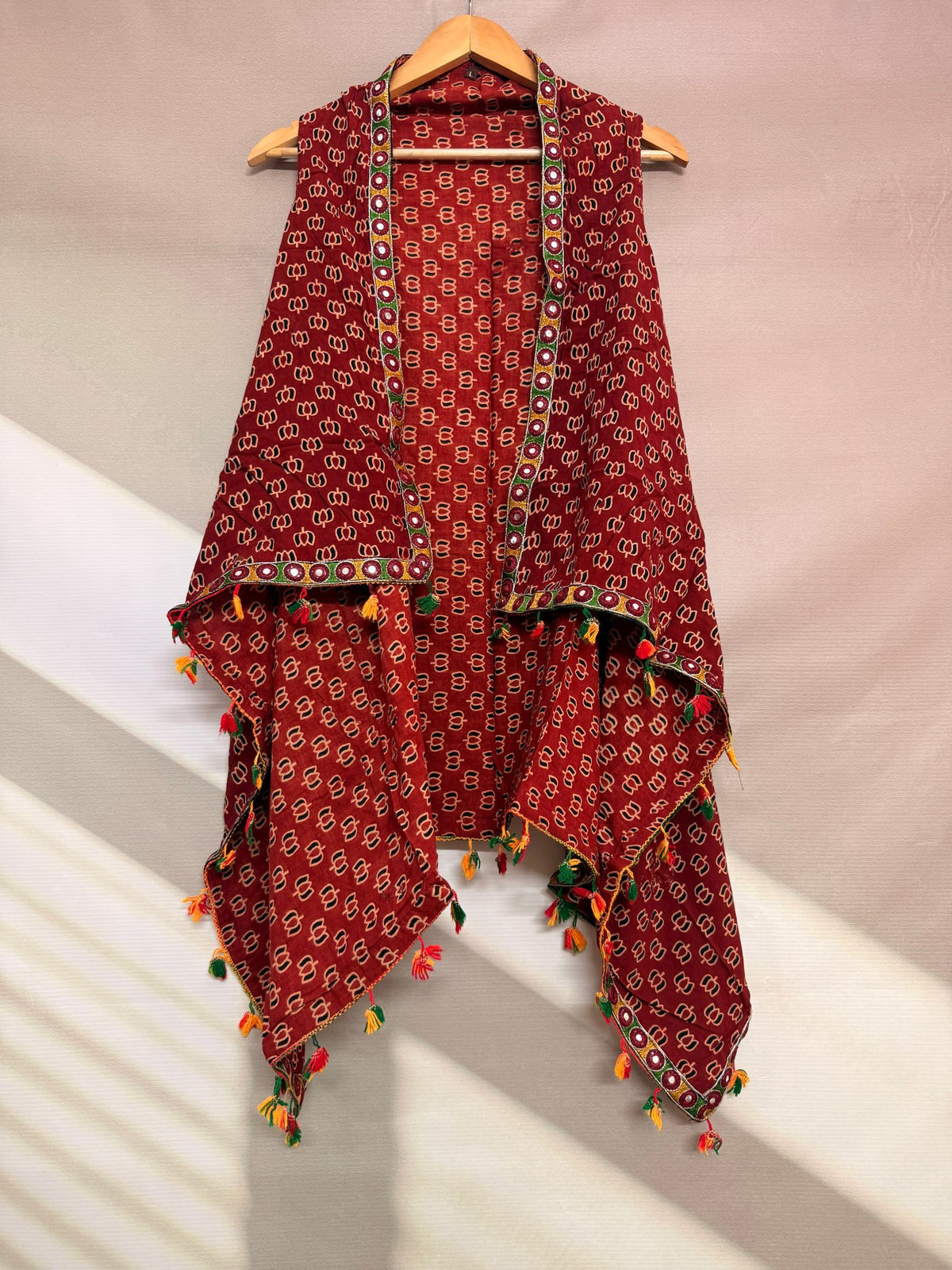 Ajarakh Soft Cotton Tassel Shrug