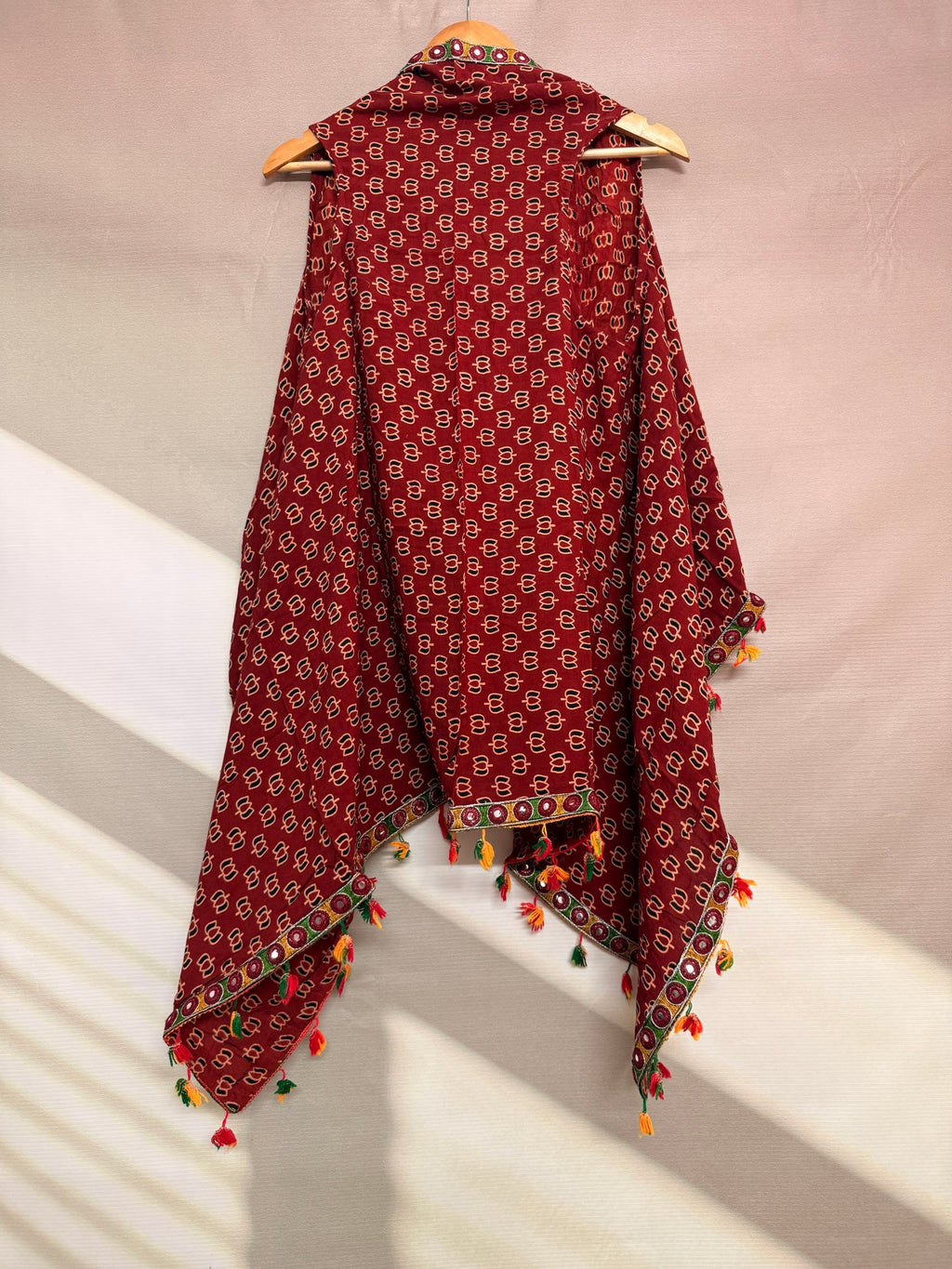 Ajarakh Soft Cotton Tassel Shrug