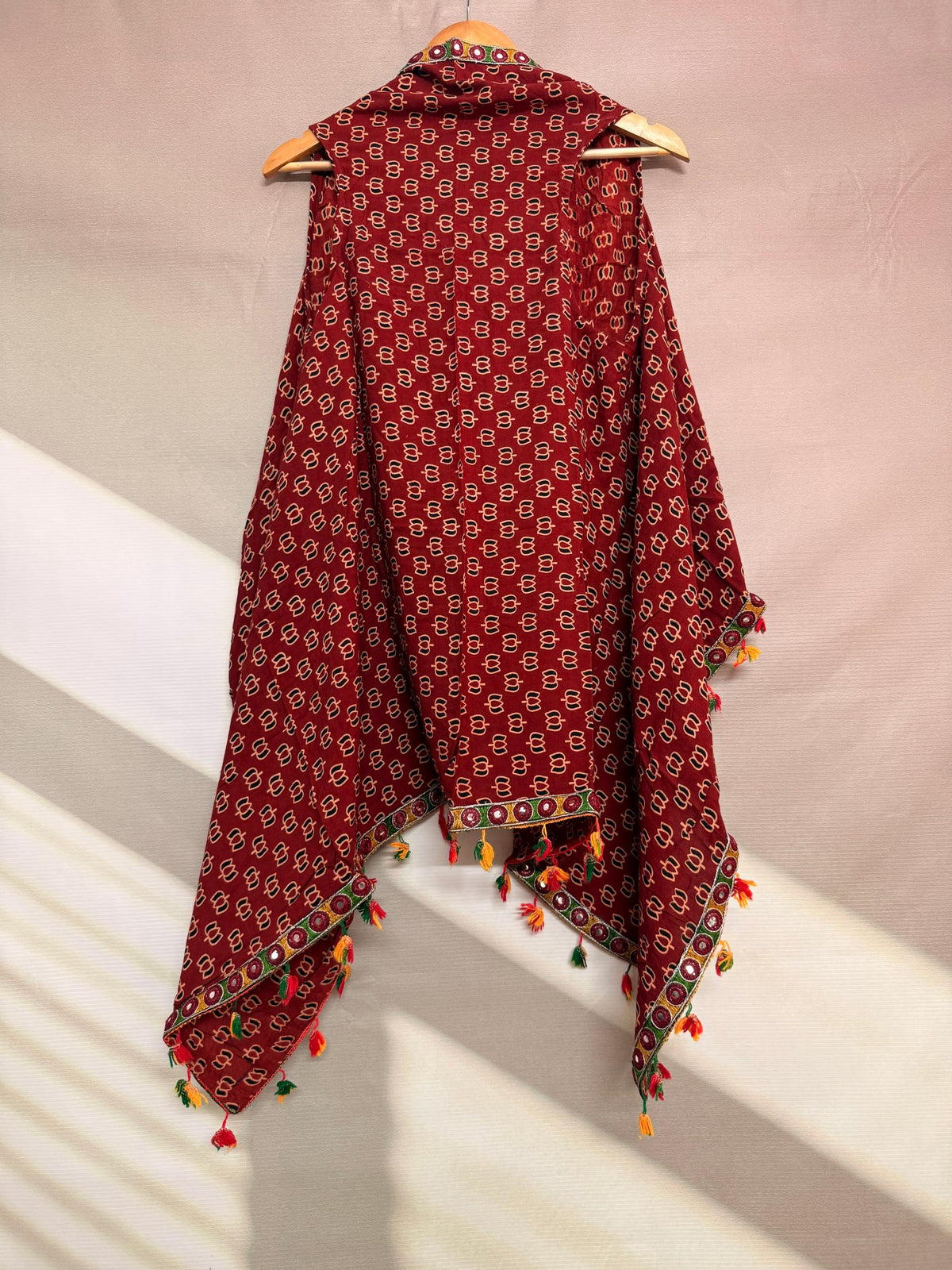 Ajarakh Soft Cotton Tassel Shrug