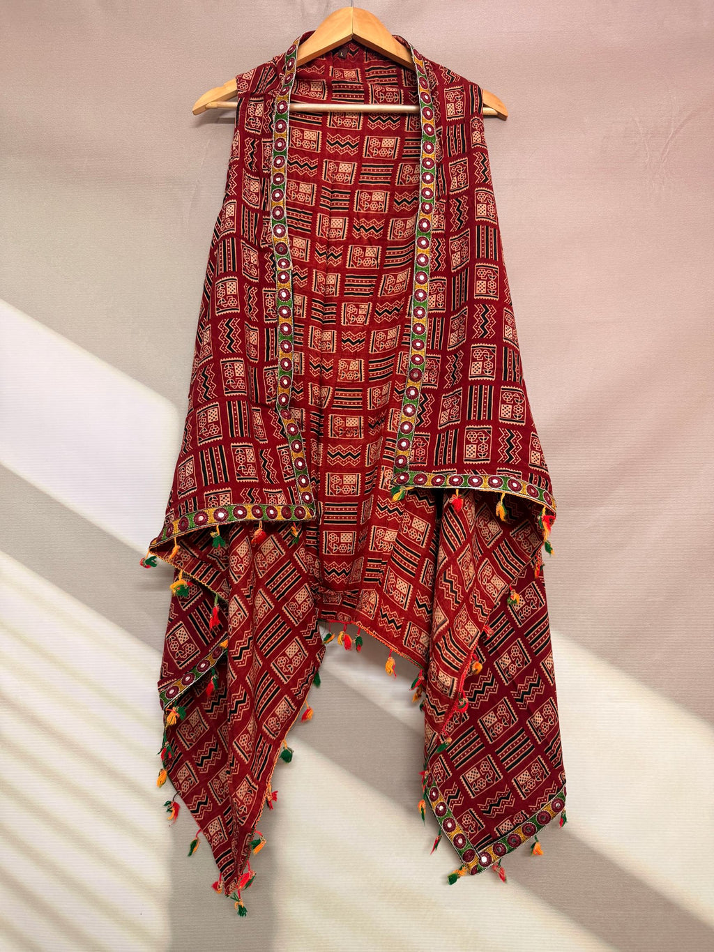 Ajarakh Soft Cotton Tassel Shrug