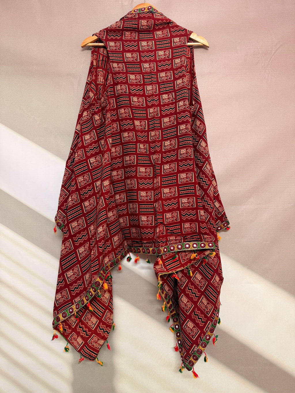 Ajarakh Soft Cotton Tassel Shrug