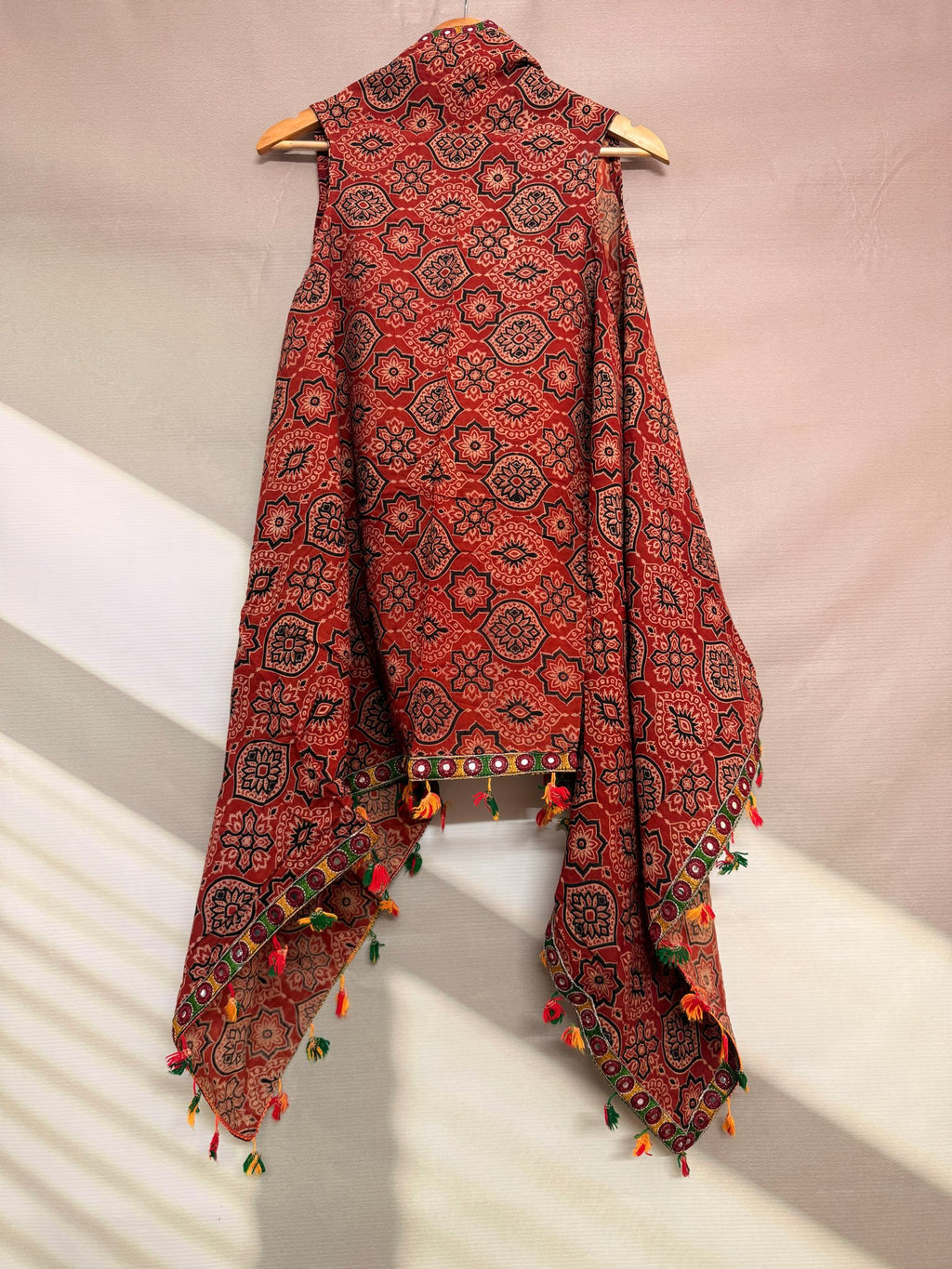 Ajarakh Soft Cotton Tassel Shrug