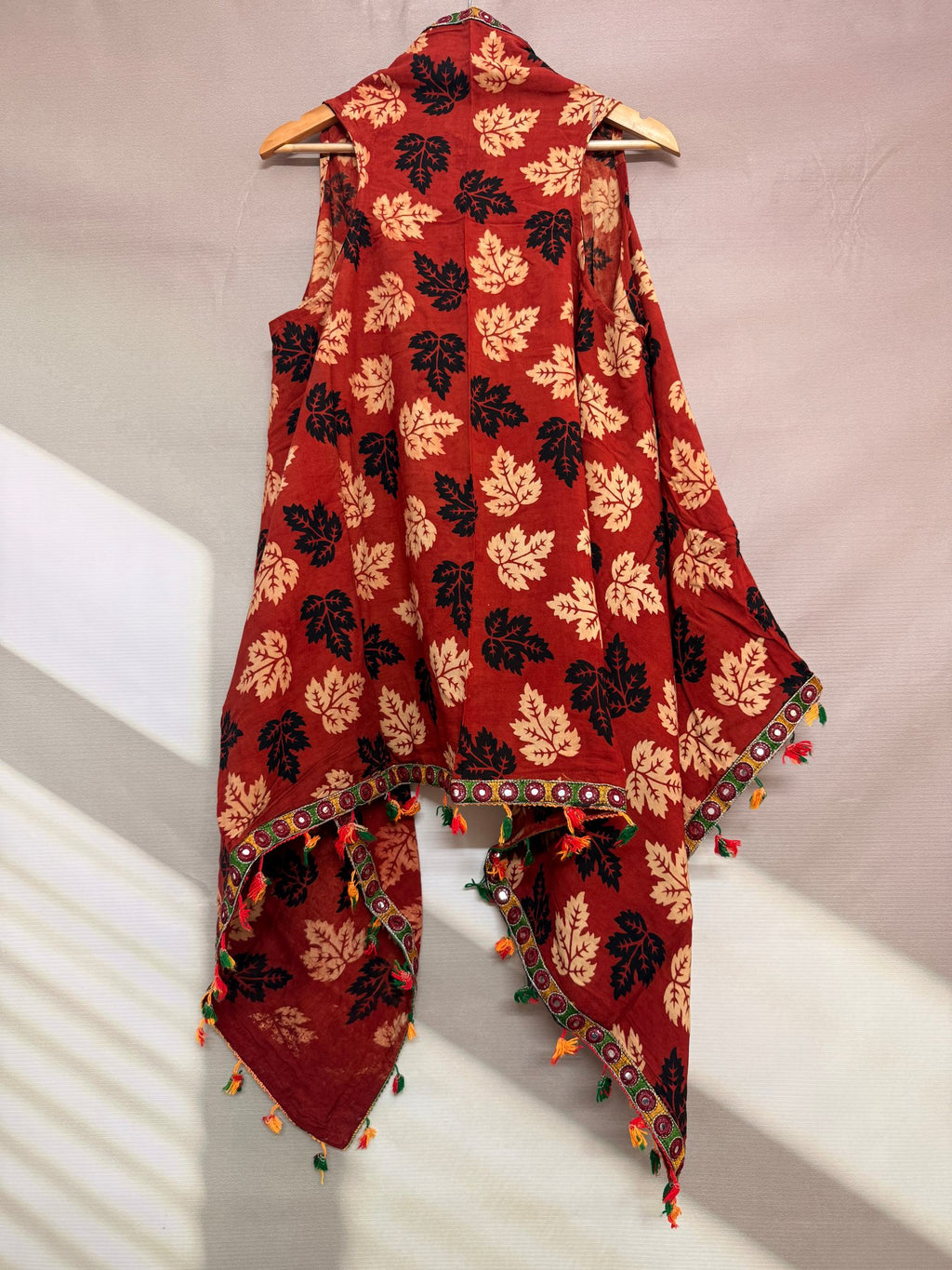 Ajarakh Soft Cotton Tassel Shrug