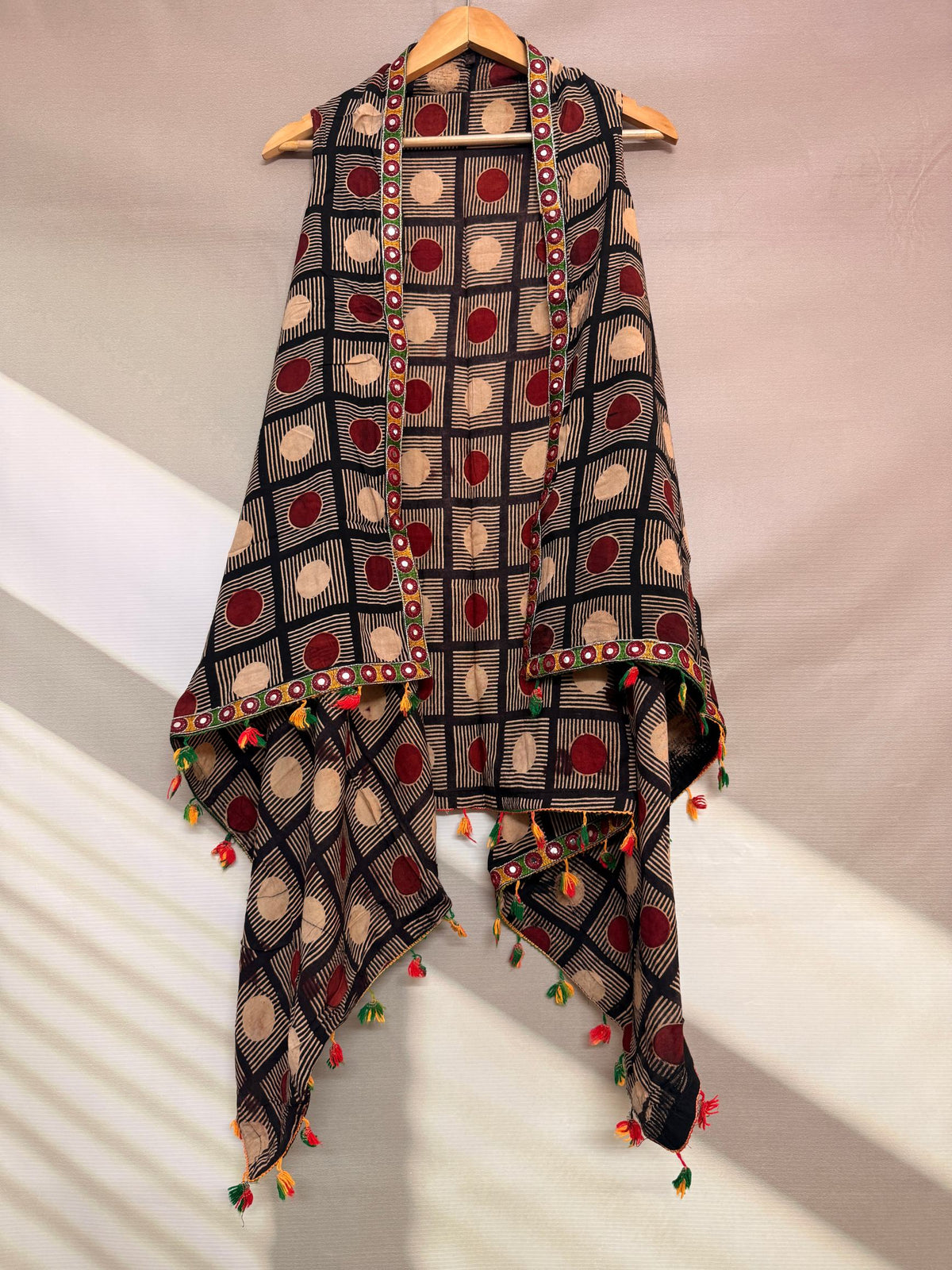 Ajarakh Soft Cotton Tassel Shrug