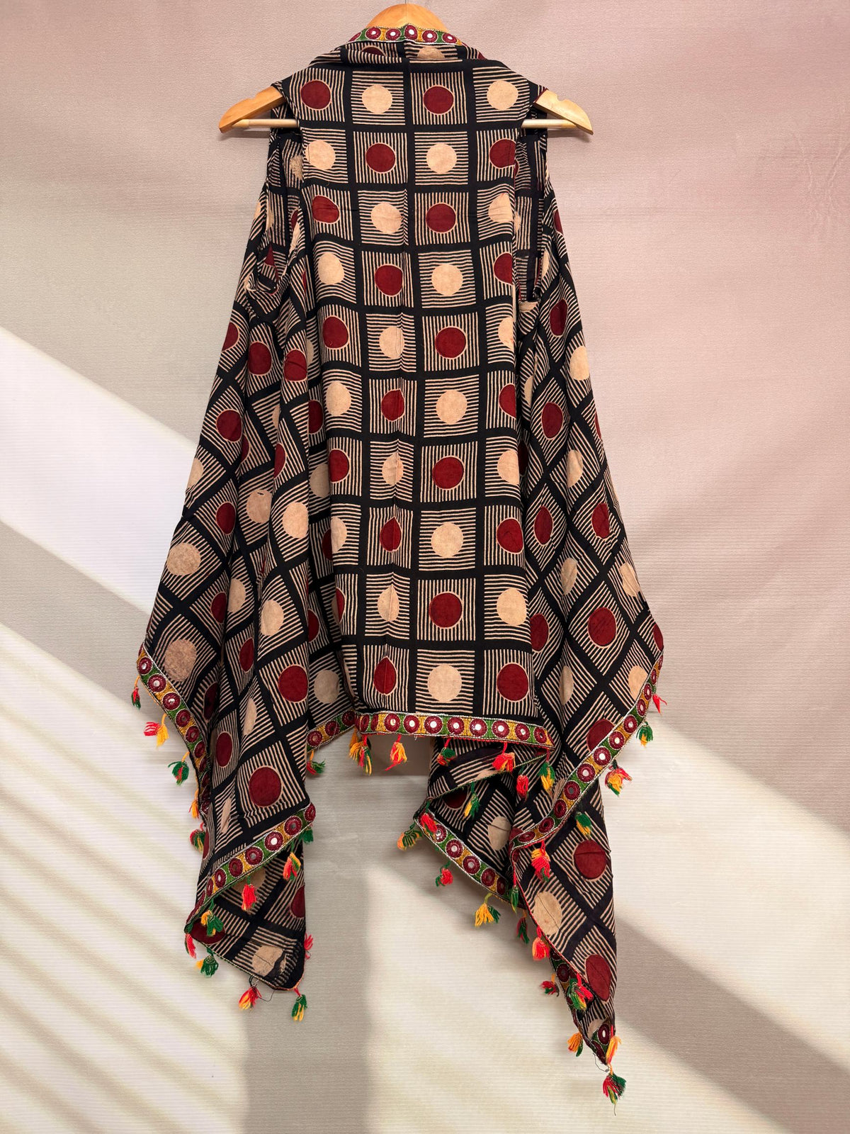 Ajarakh Soft Cotton Tassel Shrug