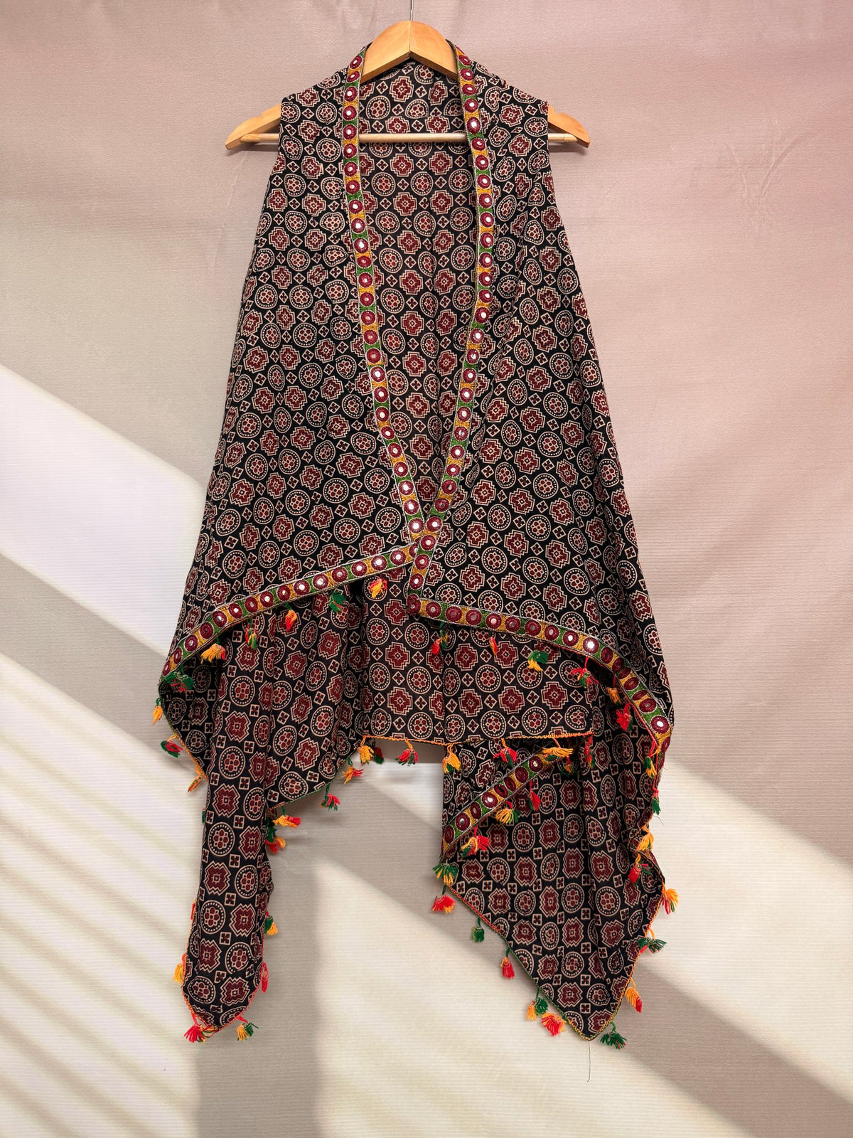 Ajarakh Soft Cotton Tassel Shrug