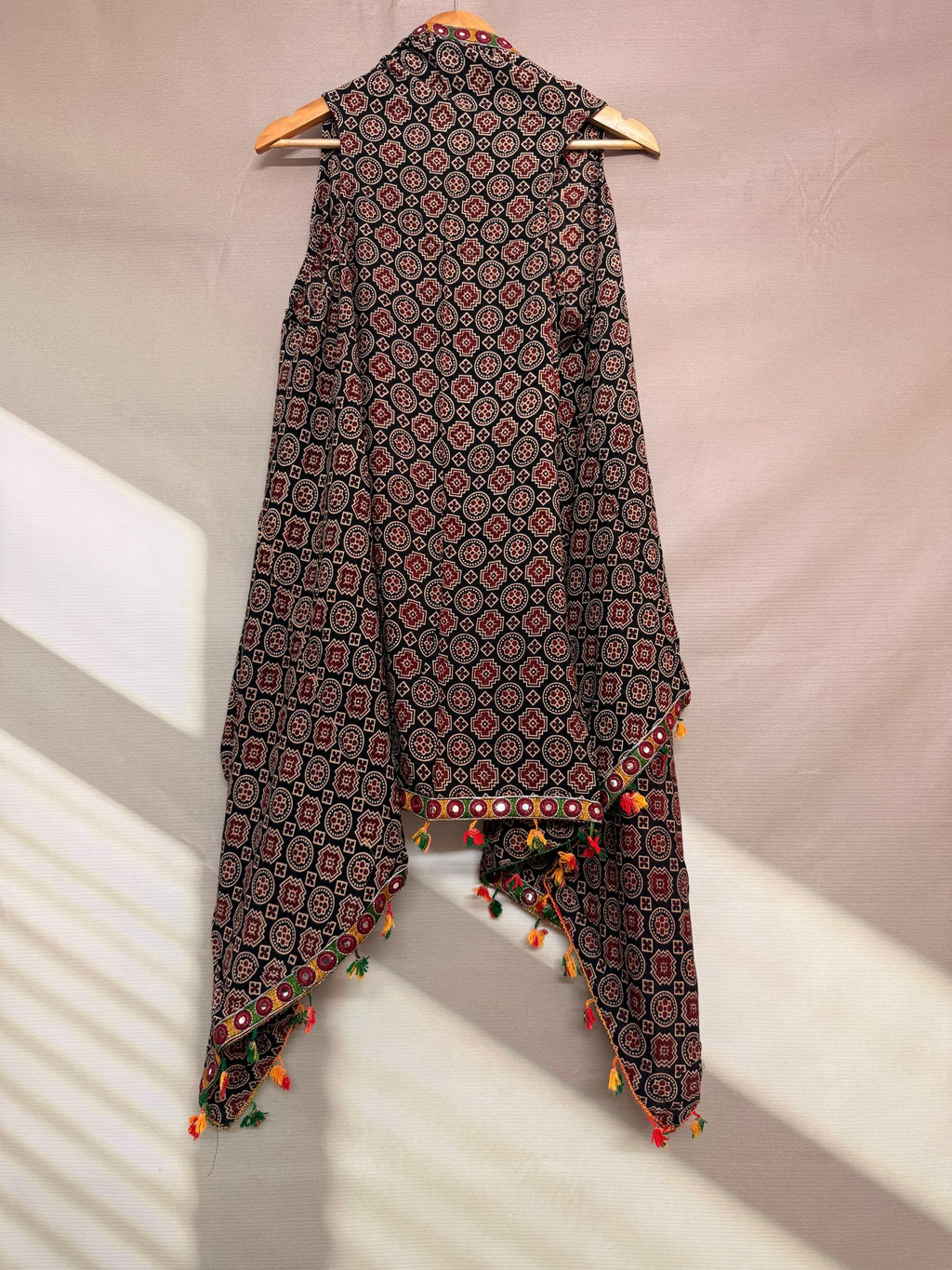 Ajarakh Soft Cotton Tassel Shrug