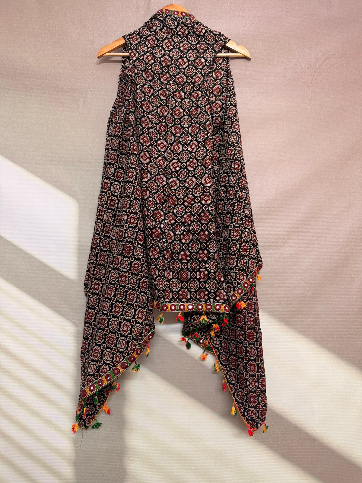 Ajarakh Soft Cotton Tassel Shrug
