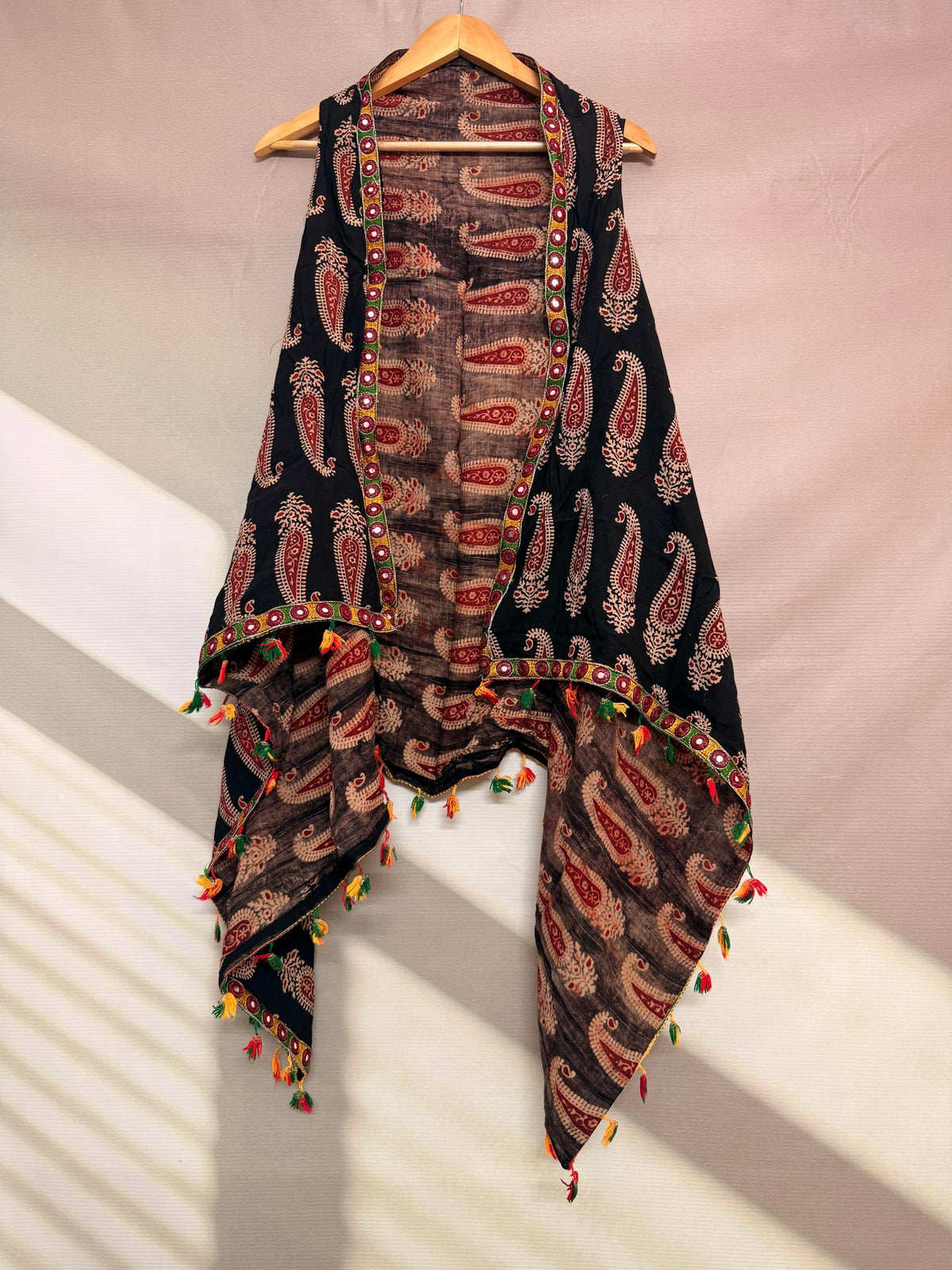 Ajarakh Soft Cotton Tassel Shrug