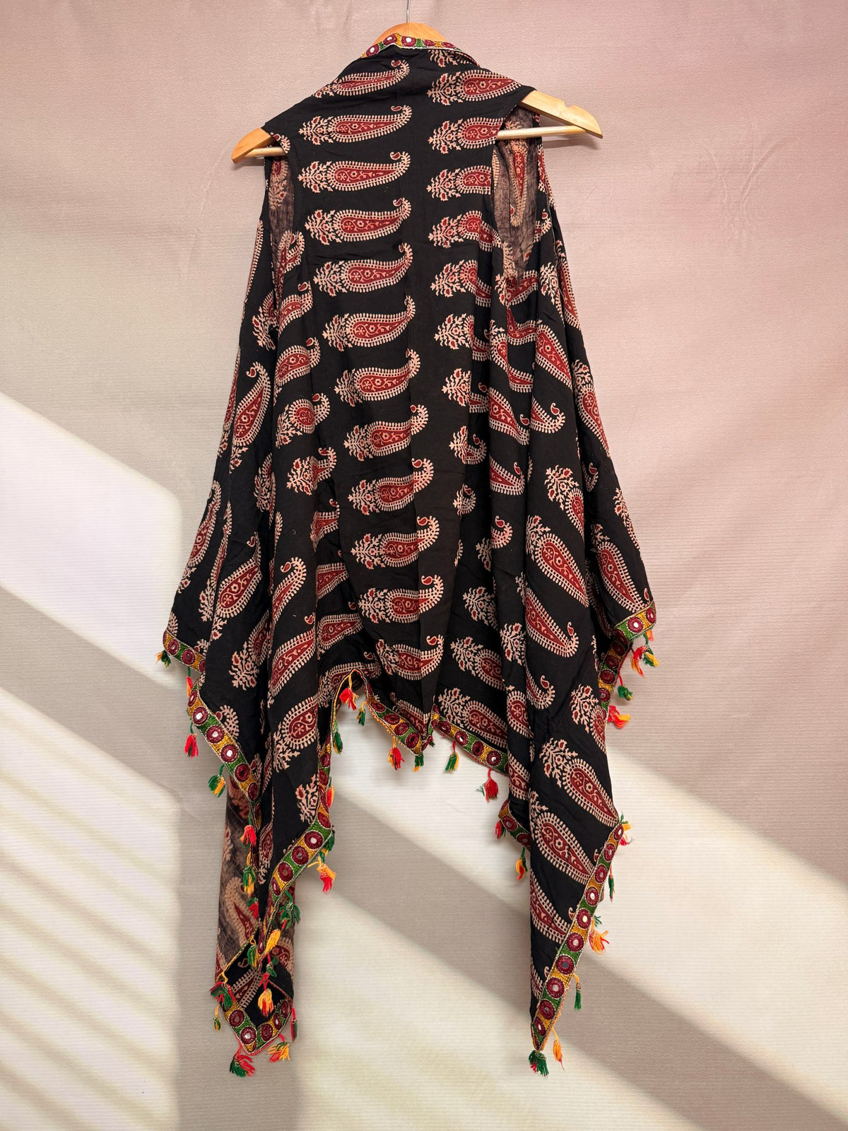 Ajarakh Soft Cotton Tassel Shrug