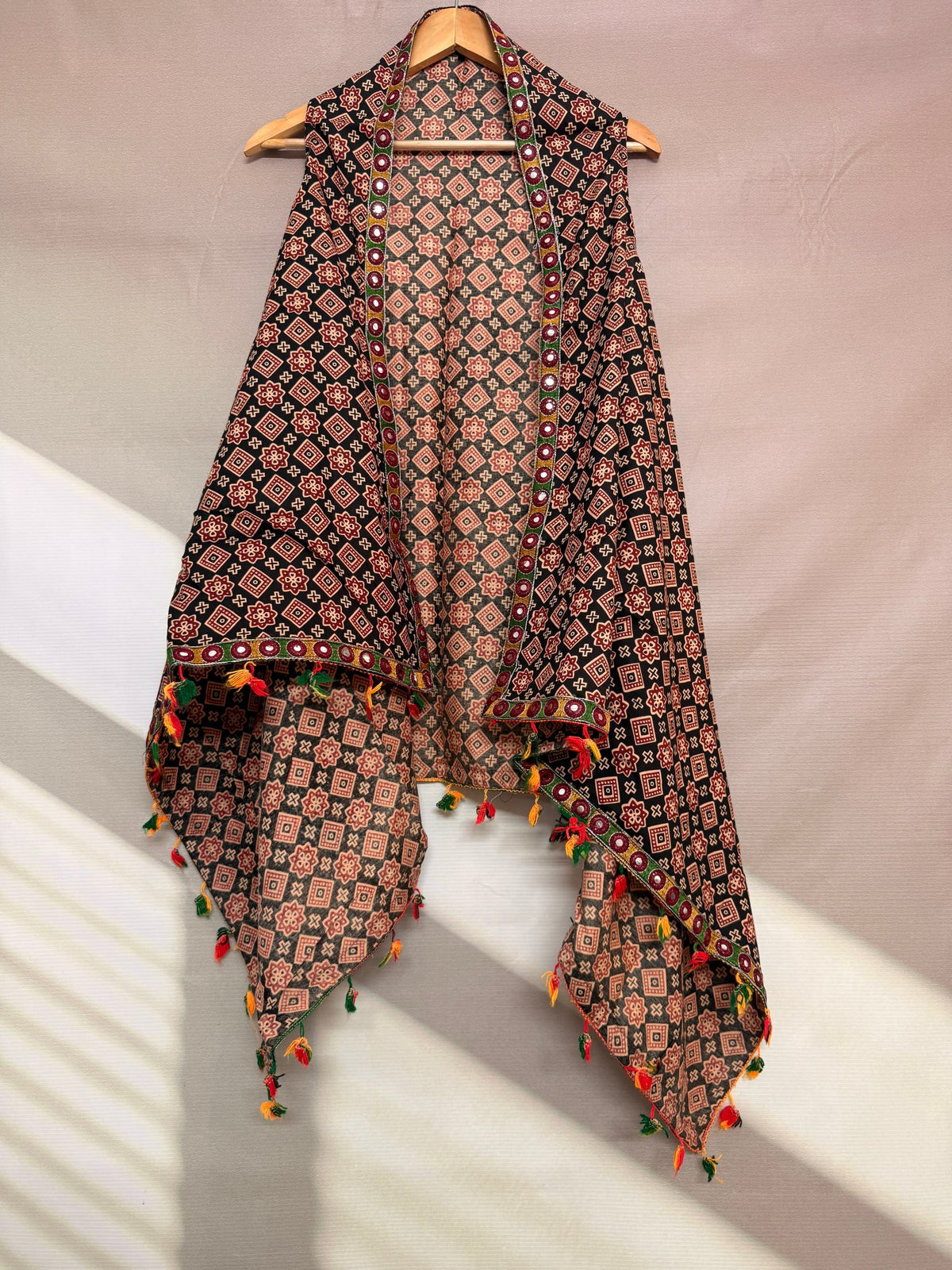 Ajarakh Soft Cotton Tassel Shrug