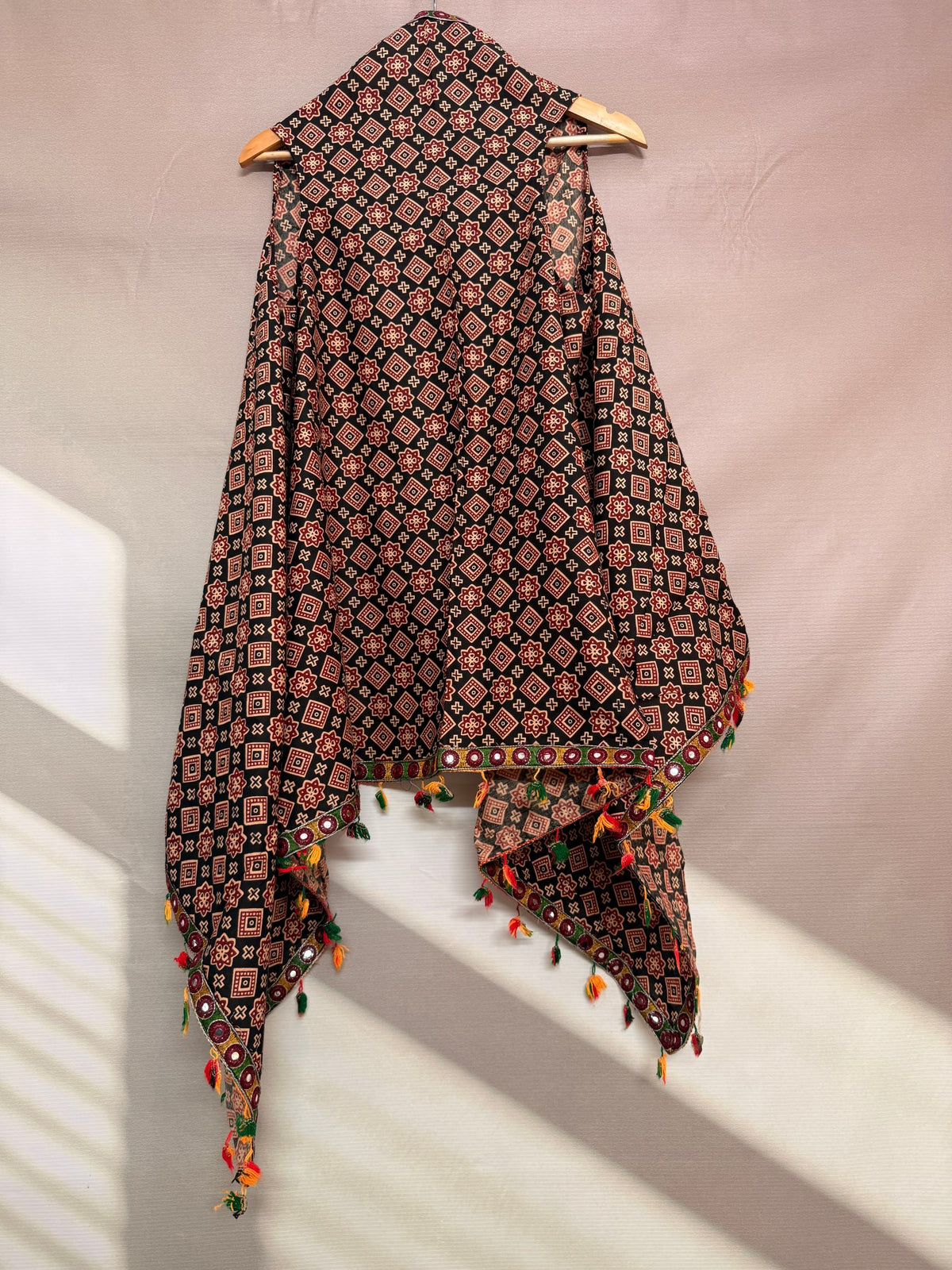 Ajarakh Soft Cotton Tassel Shrug