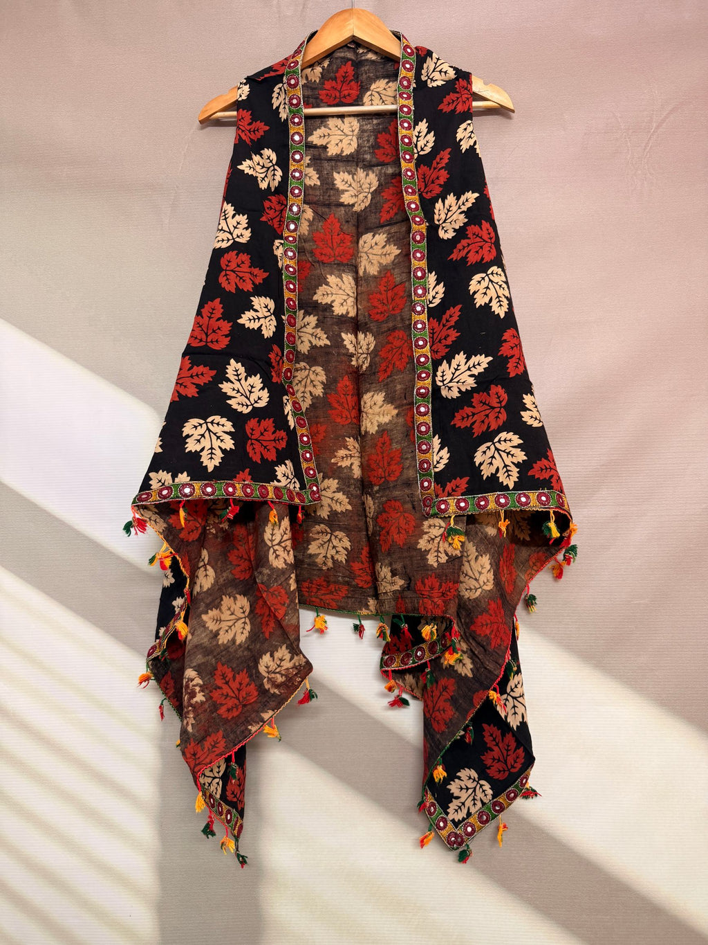 Ajarakh Soft Cotton Tassel Shrug
