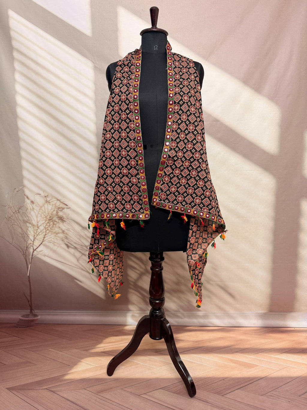 Ajarakh Soft Cotton Tassel Shrug
