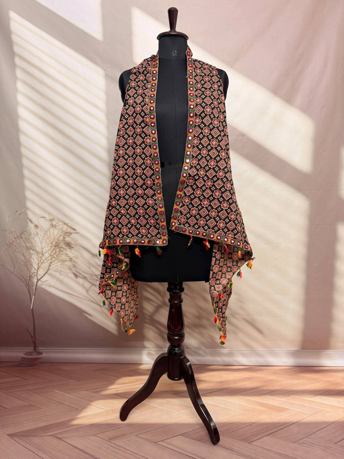 Ajarakh Soft Cotton Tassel Shrug