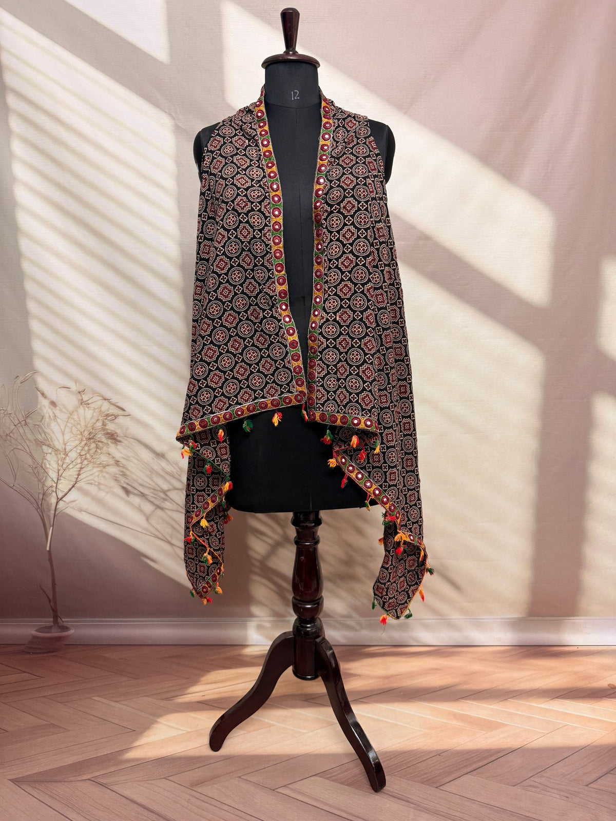 Ajarakh Soft Cotton Tassel Shrug