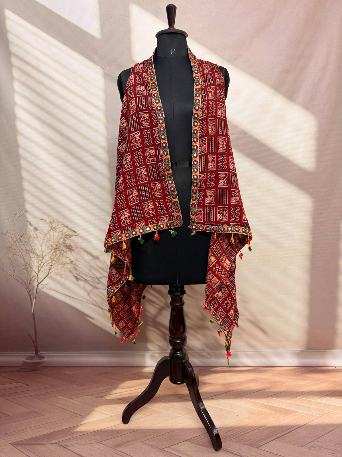 Ajarakh Soft Cotton Tassel Shrug