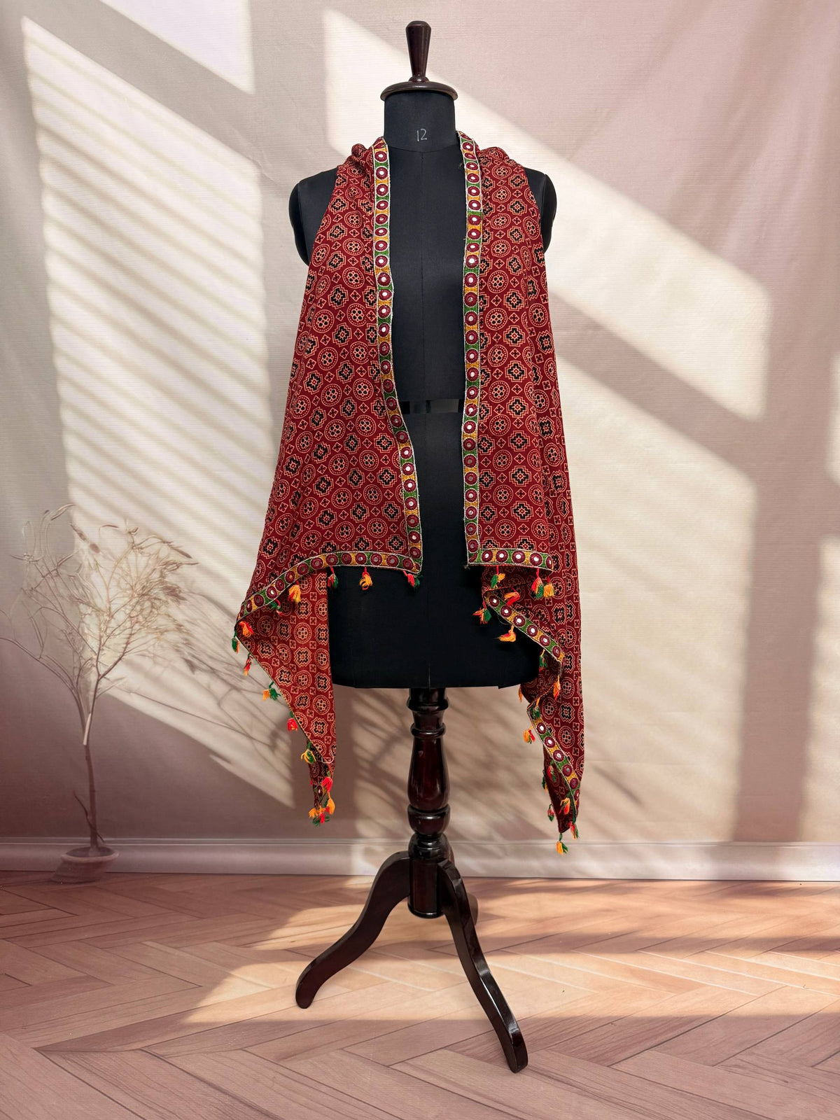 Ajarakh Soft Cotton Tassel Shrug