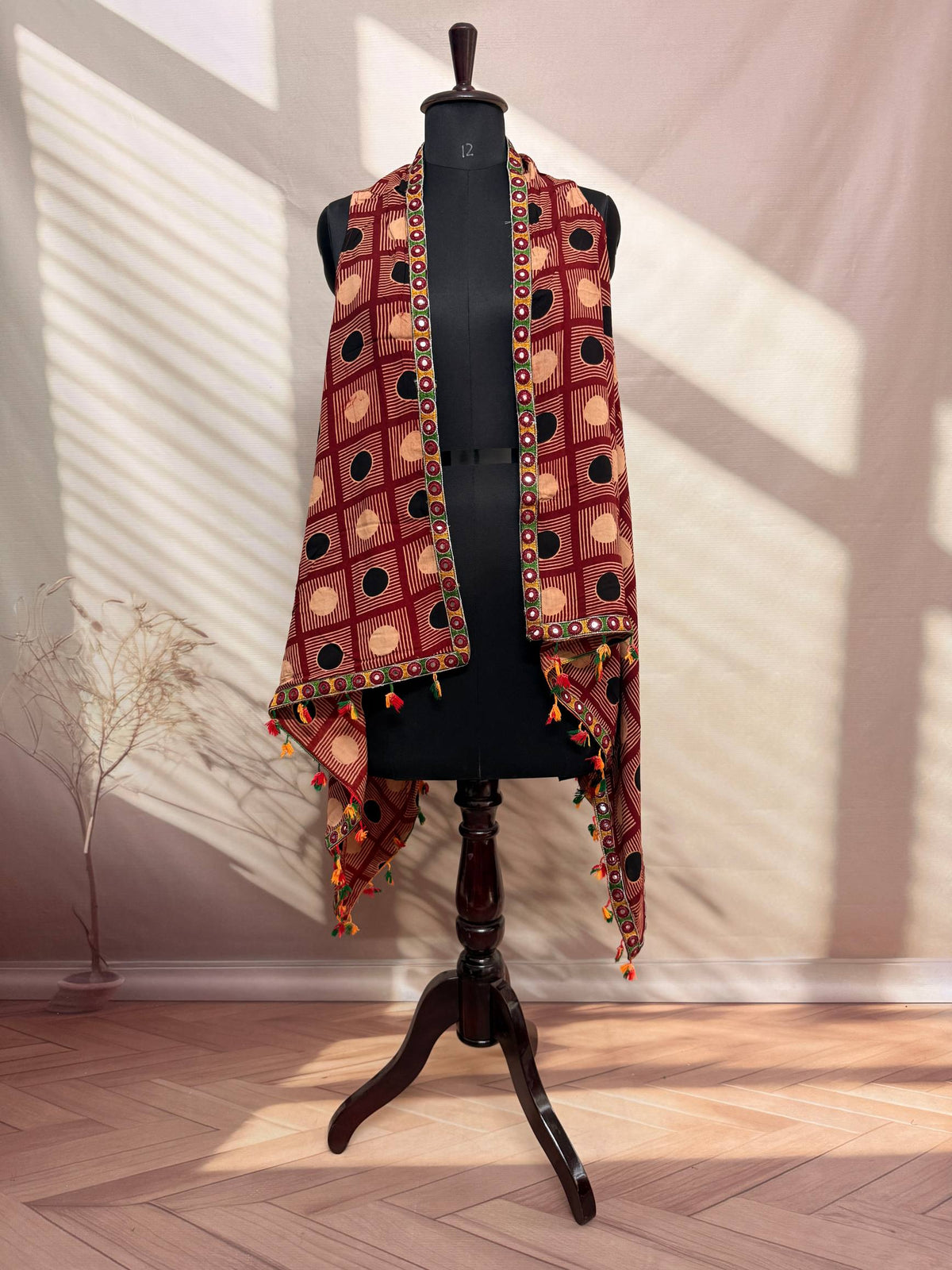 Ajarakh Soft Cotton Tassel Shrug