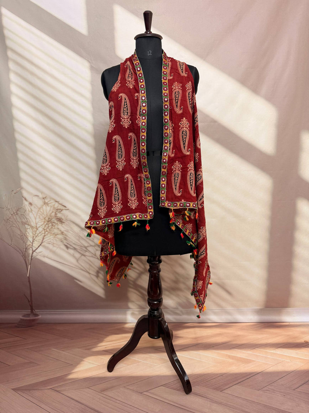 Ajarakh Soft Cotton Tassel Shrug