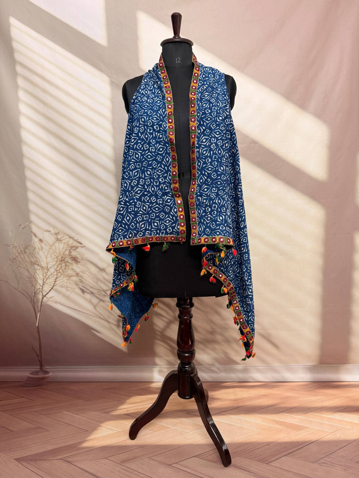 Indigo Blockprint Soft Cotton Tassel Shrug
