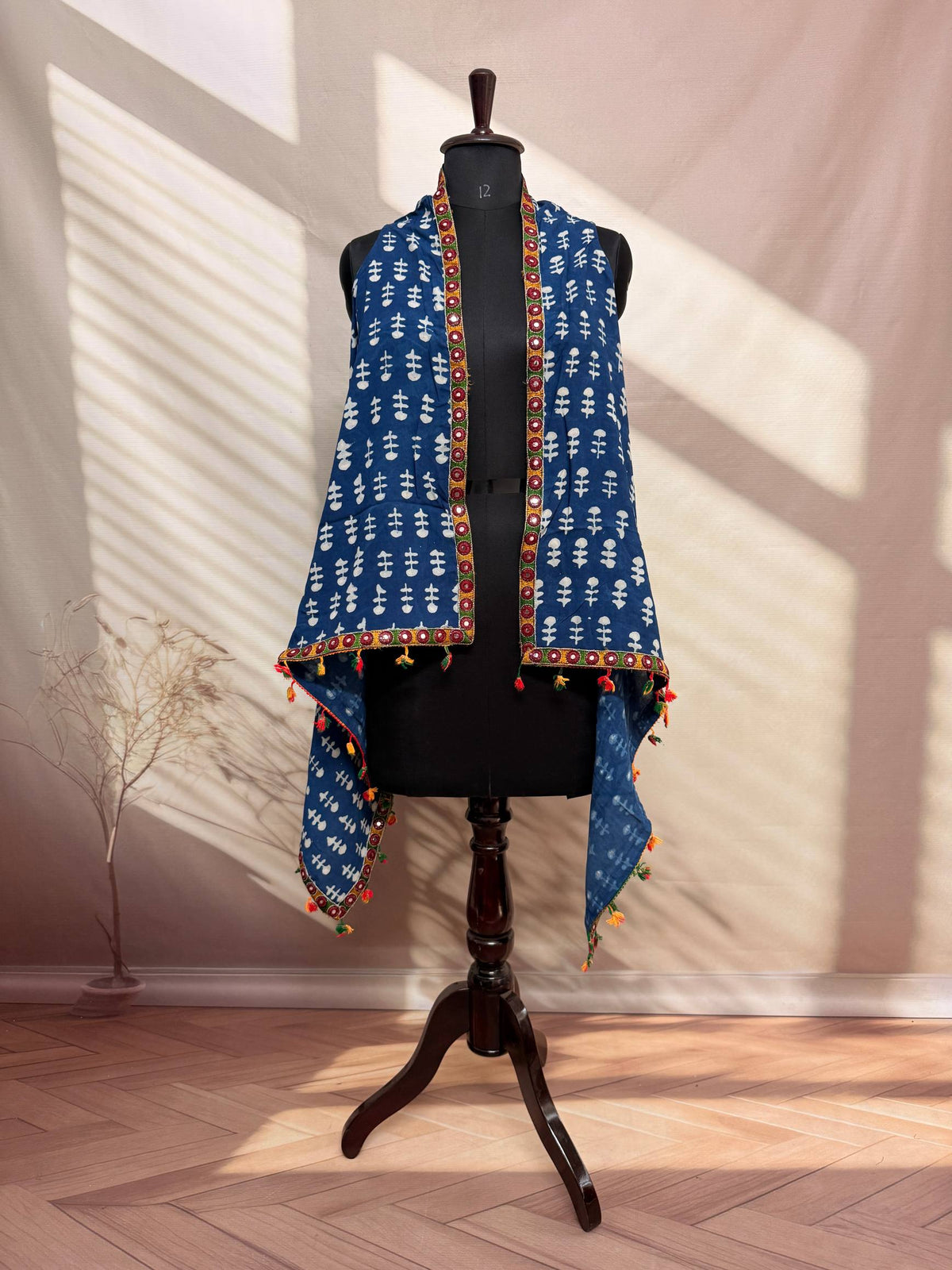 Indigo Blockprint Soft Cotton Tassel Shrug