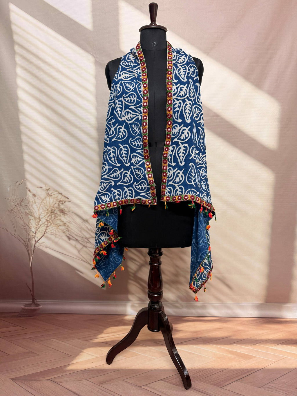 Indigo Blockprint Soft Cotton Tassel Shrug