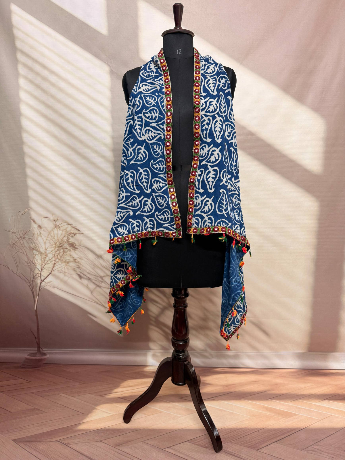 Indigo Blockprint Soft Cotton Tassel Shrug