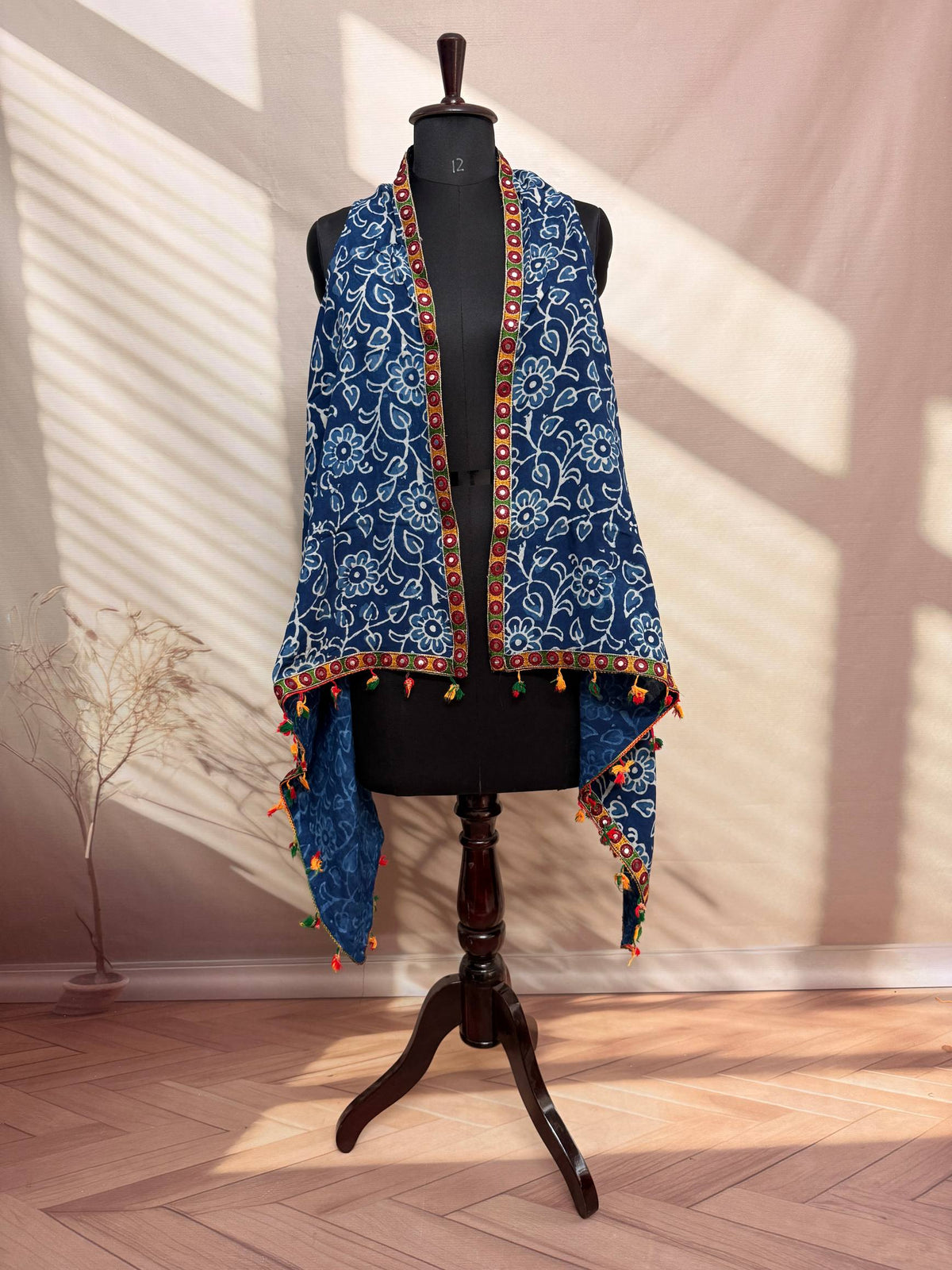 Indigi Blockprint Soft Cotton Tassel Shrug