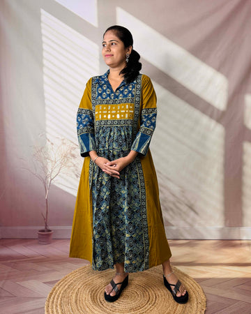 Riya Ajarakh Plain Mirror & Collar Cotton  Long Kurti/One Piece