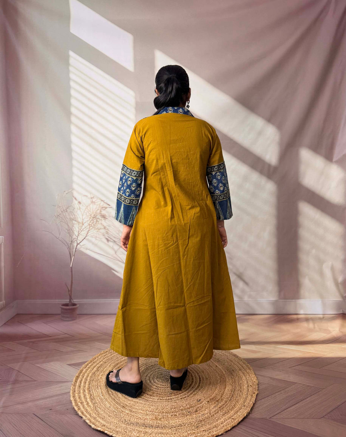 Riya Ajarakh Plain Mirror & Collar Cotton  Long Kurti/One Piece