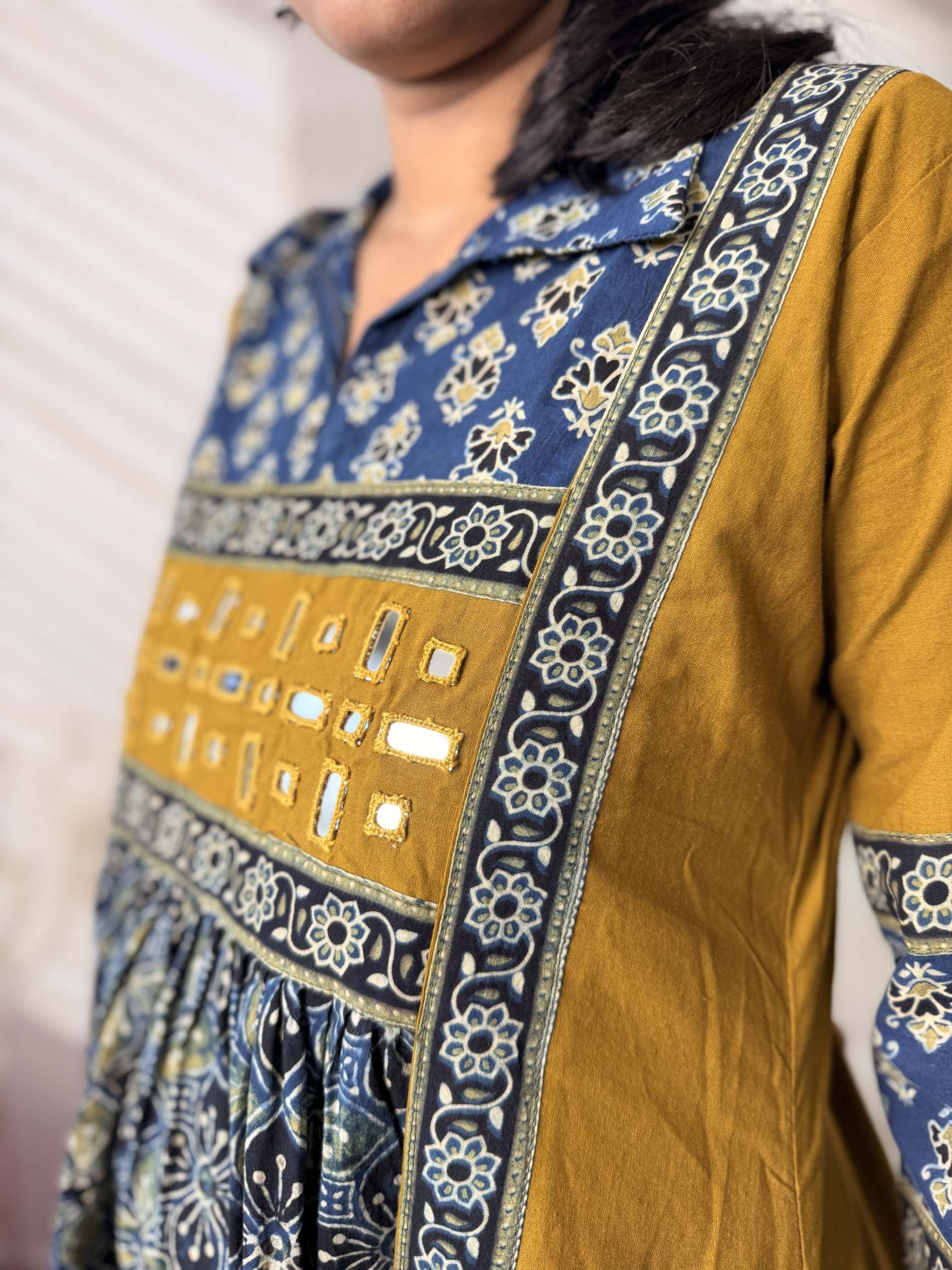 Riya Ajarakh Plain Mirror & Collar Cotton  Long Kurti/One Piece