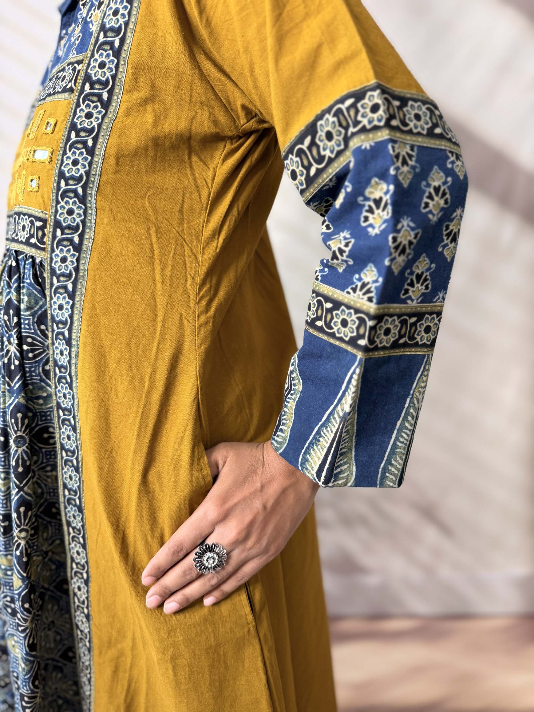 Riya Ajarakh Plain Mirror & Collar Cotton  Long Kurti/One Piece
