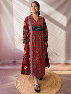 Swara Ajarakh Flap Collar & Mirror Cotton Long Kurti/One Piece