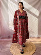 Swara Ajarakh Flap Collar & Mirror Cotton Long Kurti/One Piece