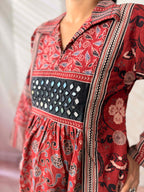 Swara Ajarakh Flap Collar & Mirror Cotton Long Kurti/One Piece