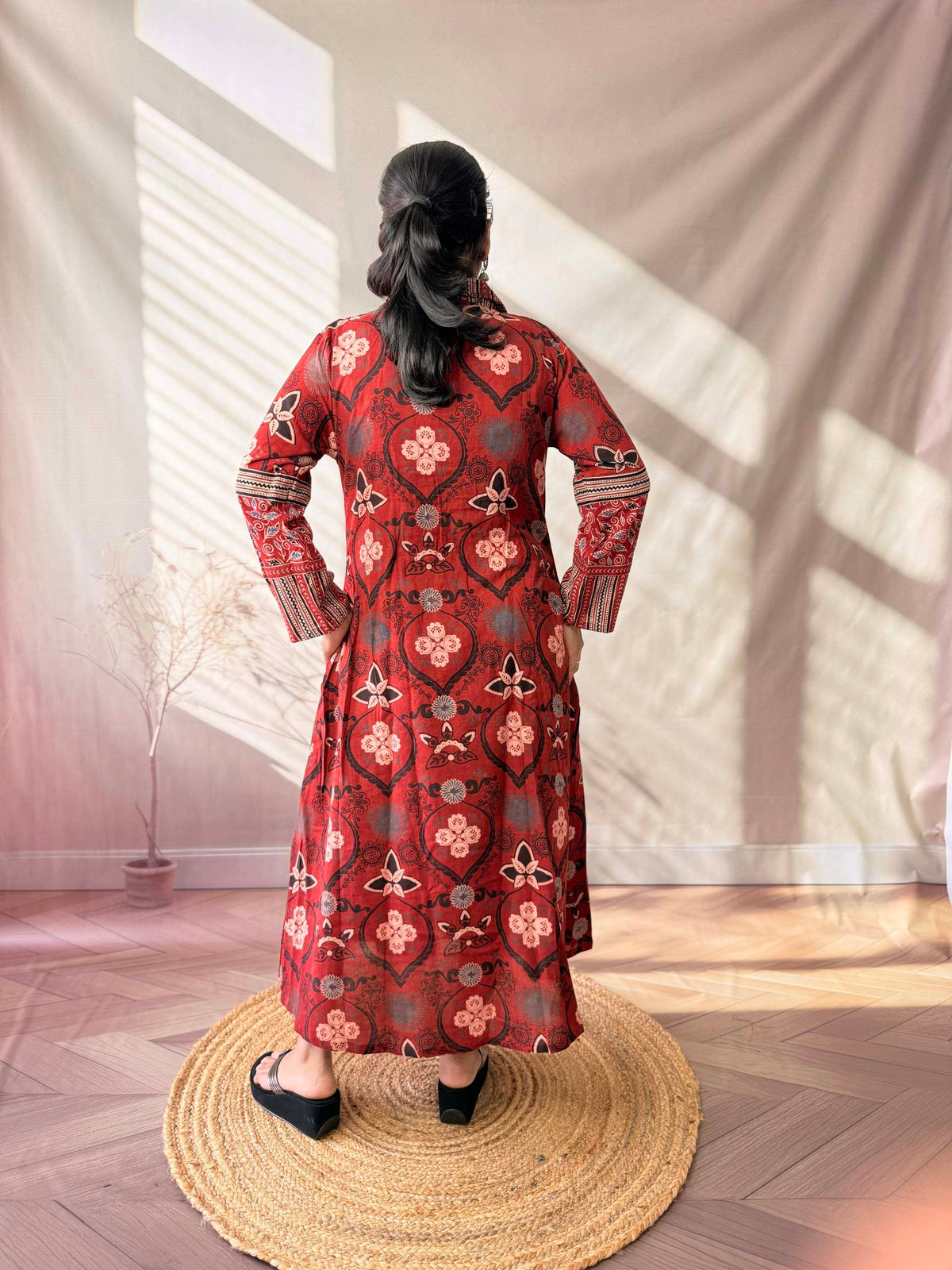 Swara Ajarakh Flap Collar & Mirror Cotton Long Kurti/One Piece