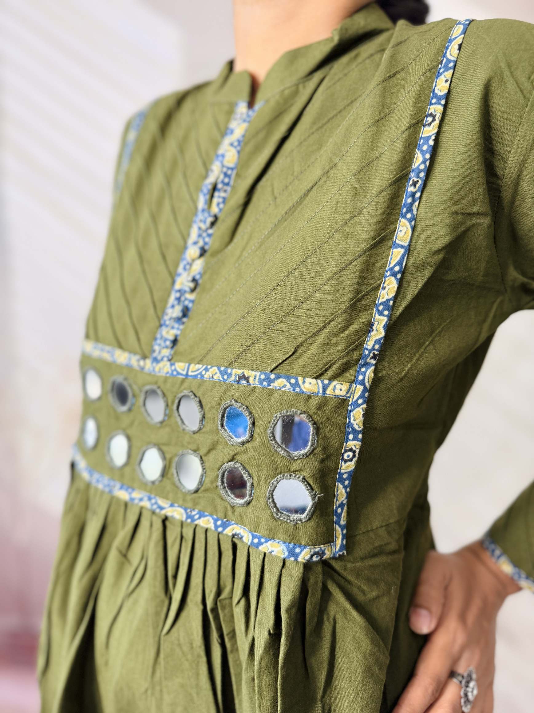 Preet Plain Mirror Stand Collar Cotton Long Kurti/One Piece