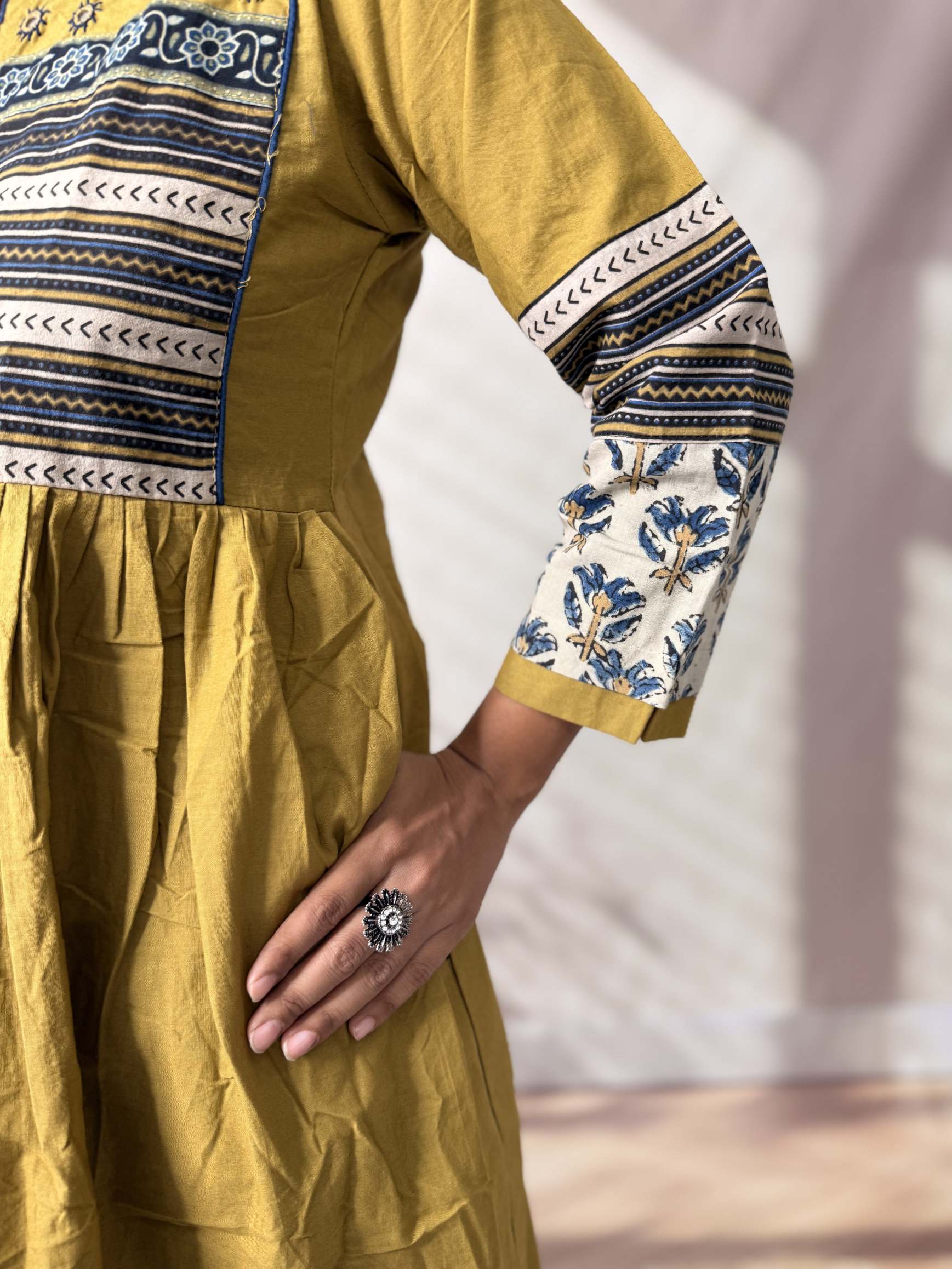 Reeva Ajarakh Plain Kutch Mirror Cotton Long Kurti/One Piece