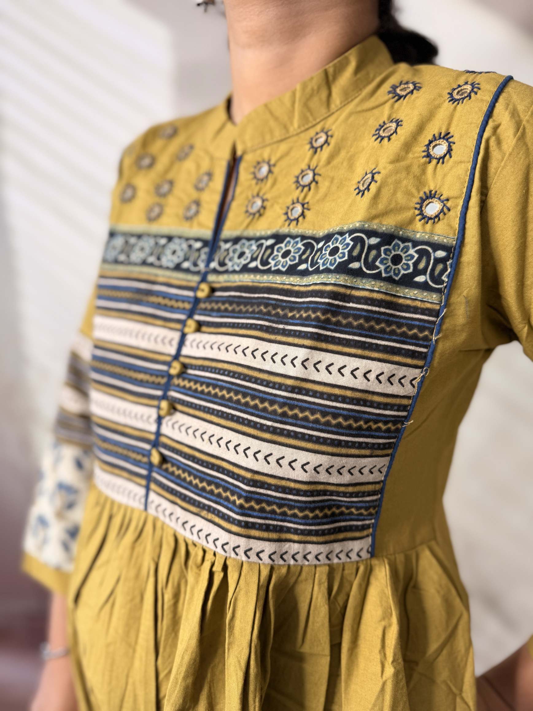 Reeva Ajarakh Plain Kutch Mirror Cotton Long Kurti/One Piece