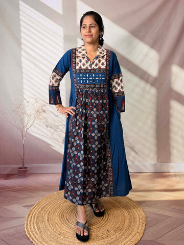 Riya Ajarakh Plain Mirror & Collar Cotton  Long Kurti/One Piece