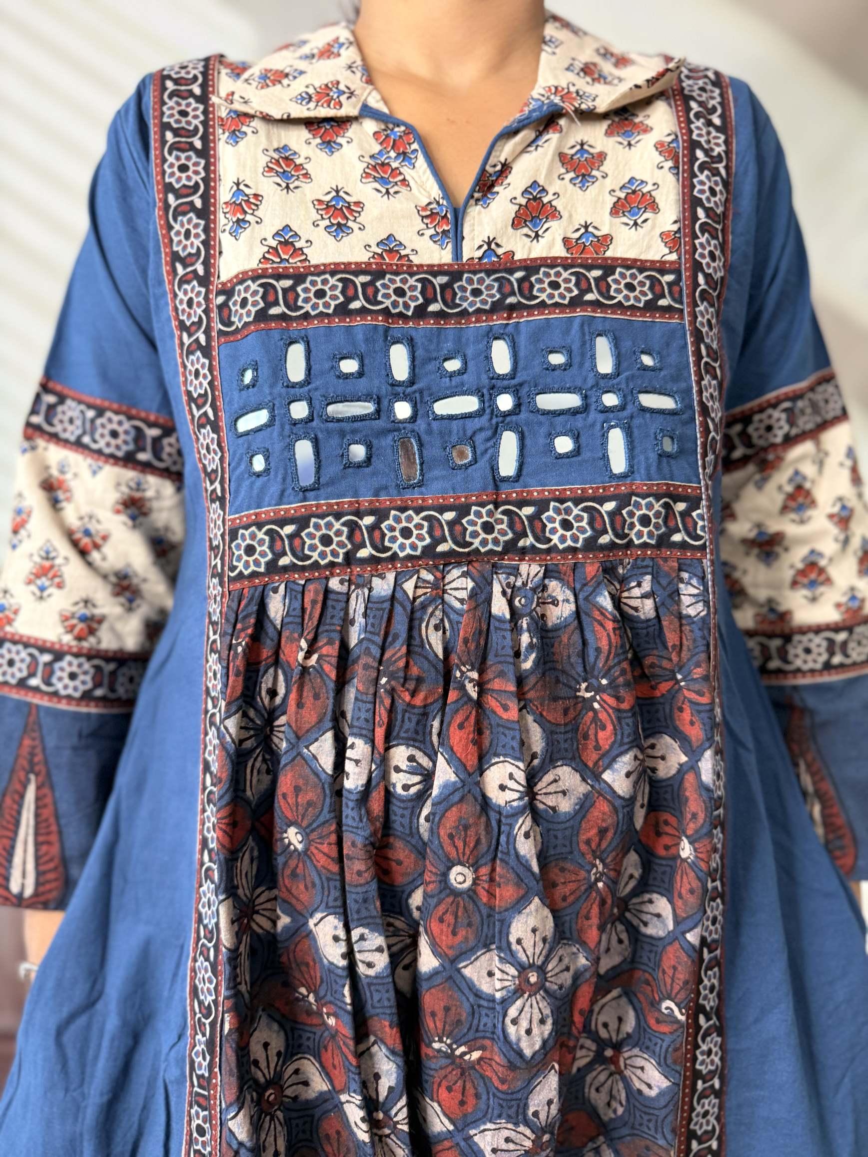Riya Ajarakh Plain Mirror & Collar Cotton  Long Kurti/One Piece