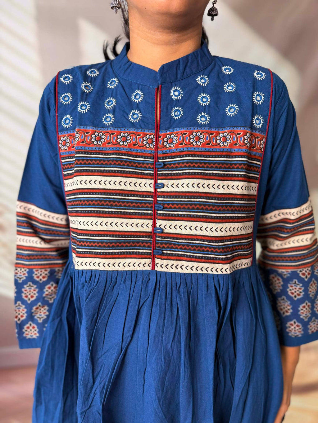 Reeva Ajarakh Plain Kutch Mirror Cotton Long Kurti/One Piece