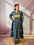 Swara Ajarakh Flap Collar & Mirror Cotton Long Kurti/One Piece